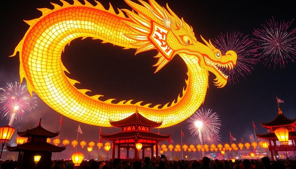 illuminated colossal dragon display