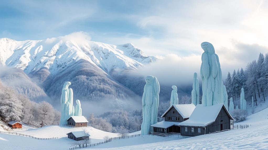 enchanting snow sculptures at onsen