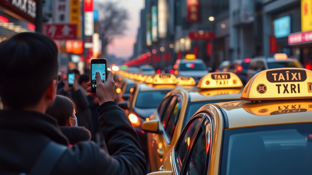 hailing taxis in busy areas