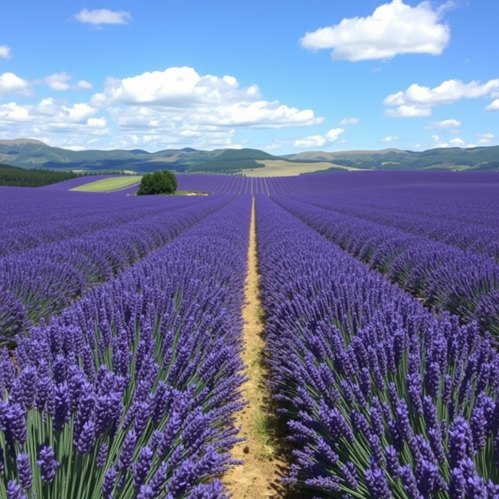 Purple lavender fields in full bloom in Furano, Hokkaido