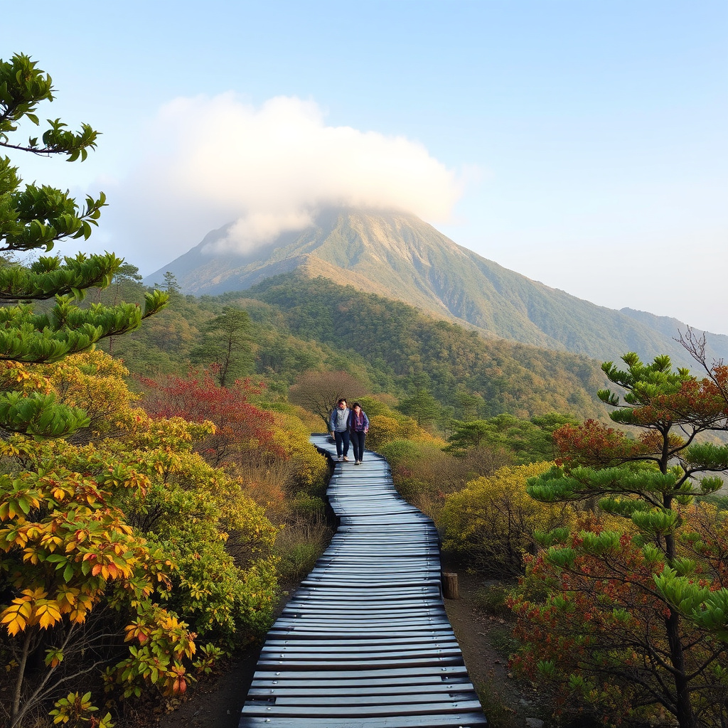 Hiking trail through Hallasan National Park on Jeju Island