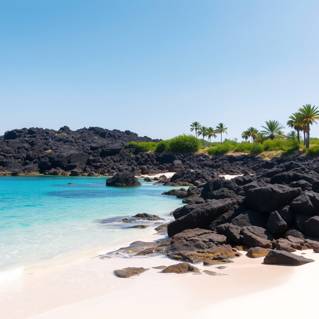 Hyeopjae Beach on Jeju Island with crystal clear turquoise water