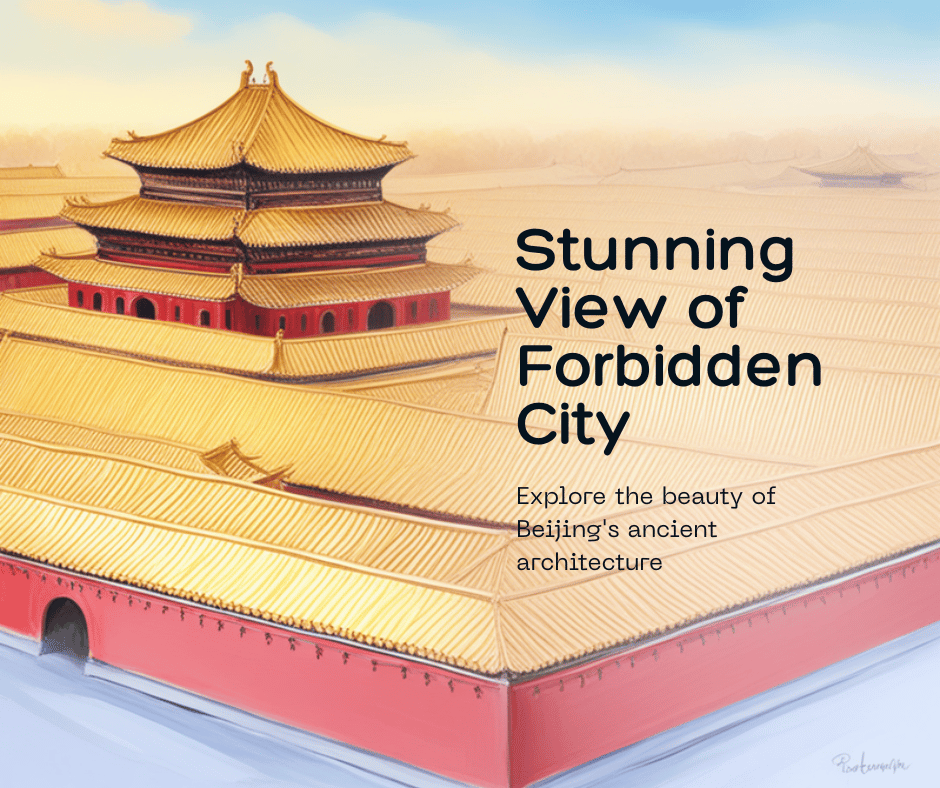 Forbidden City golden rooftops aerial view in Beijing