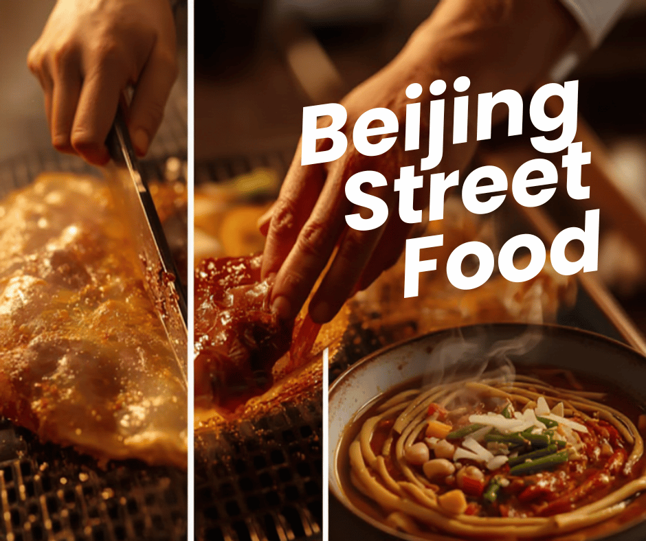 Beijing street food including Peking duck and jianbing