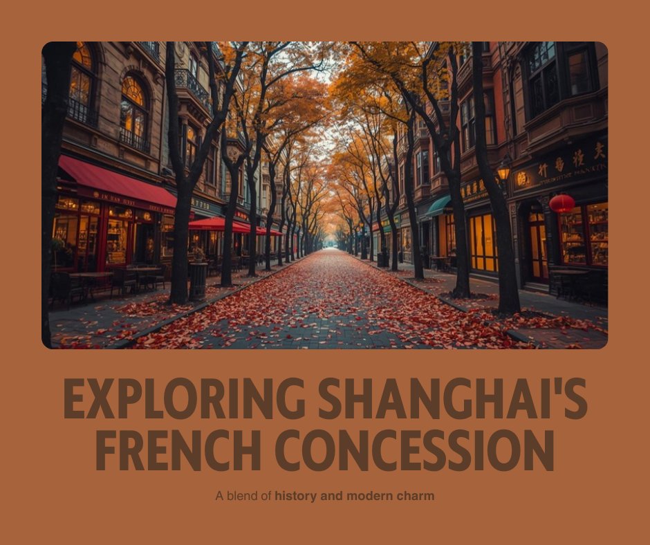 Tree-lined street in Shanghai French Concession with colonial architecture and cafes