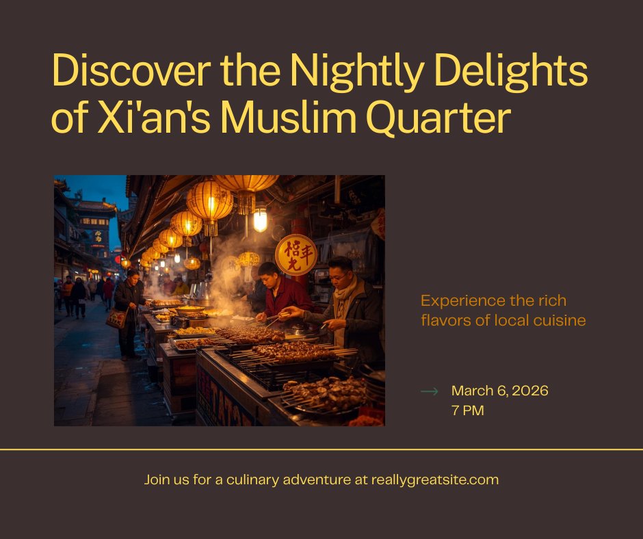 Xi'an Muslim Quarter food street at night with traditional lanterns and food stalls