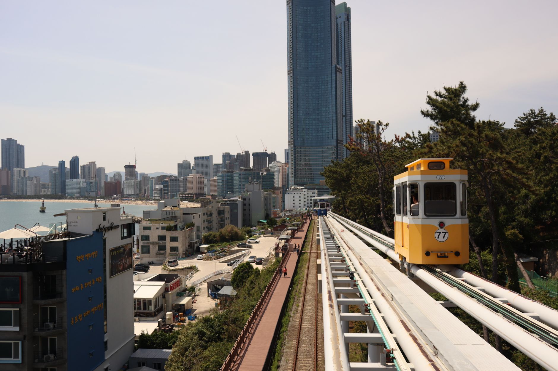 Coastal beach train near Haeundae in Busan