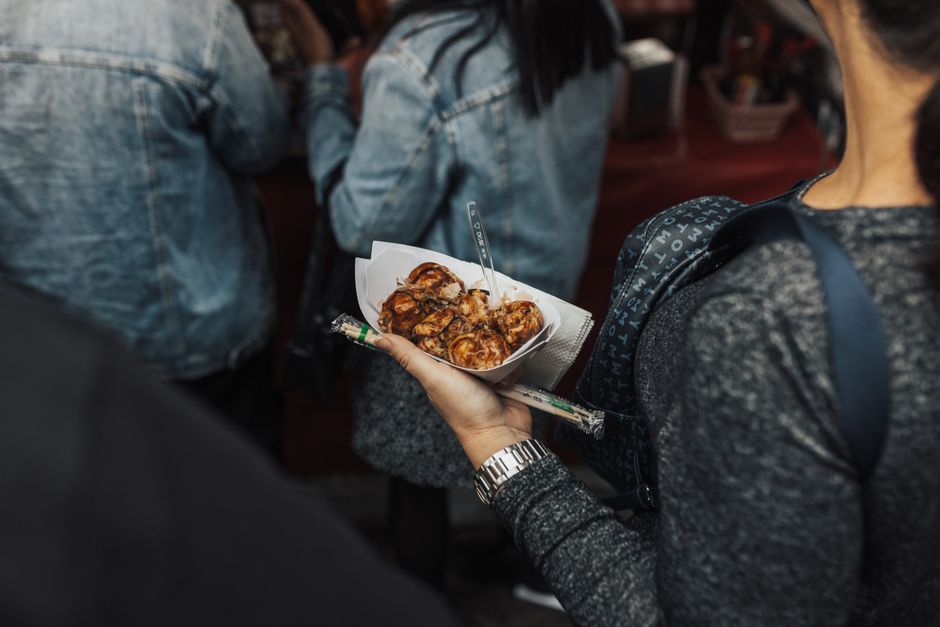 Freshly made takoyaki octopus balls