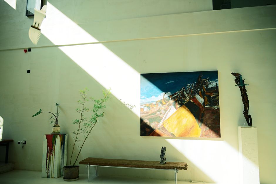 Korean art gallery interior with contemporary paintings in Samcheongdong
