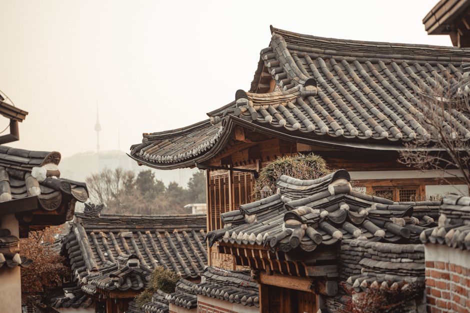 Korean hanok style rooftop cafe with mountain view Samcheongdong