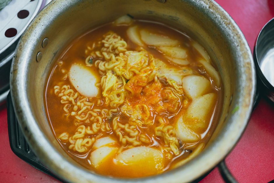 Korean spicy tteokbokki and street food at Namdaemun Market