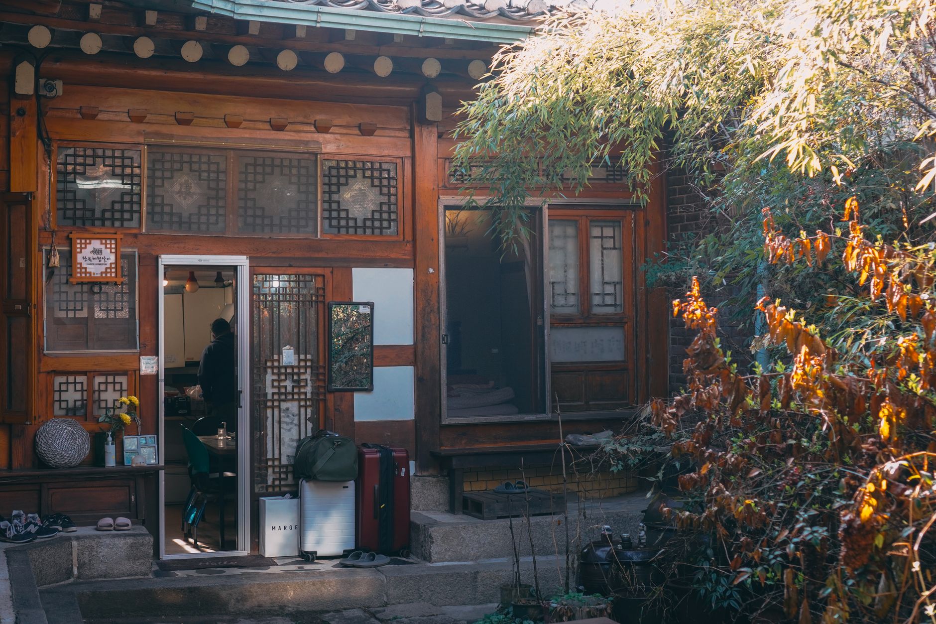 Korean traditional tea house interior with hanok decor