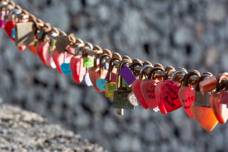 N Seoul Tower love locks terrace with padlocks on railing