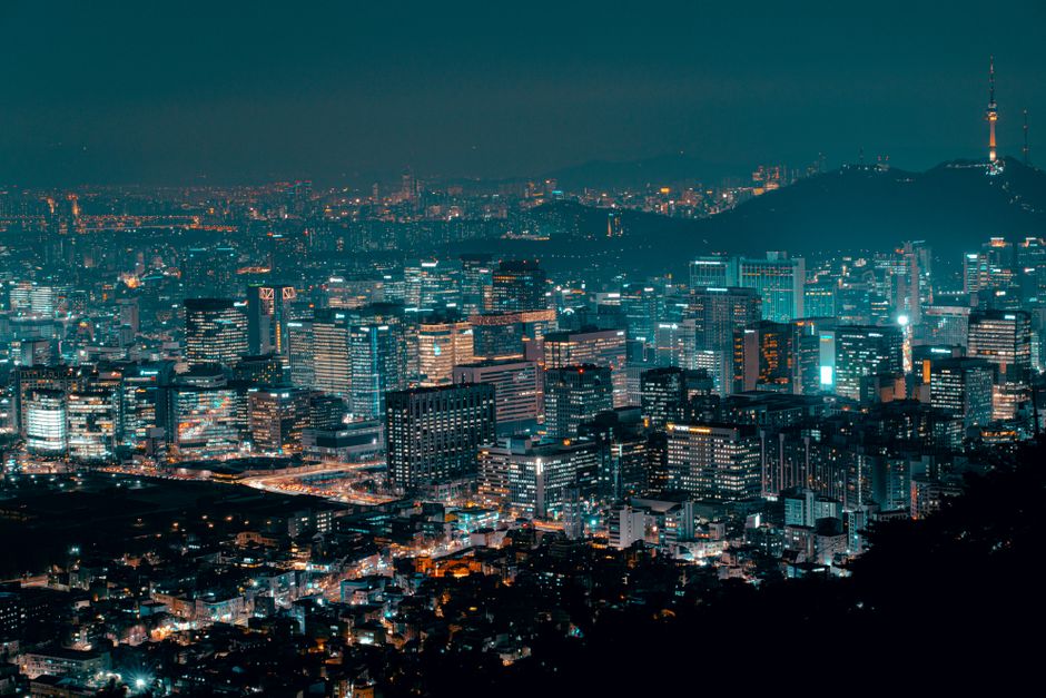N Seoul Tower Namsan night view with city lights