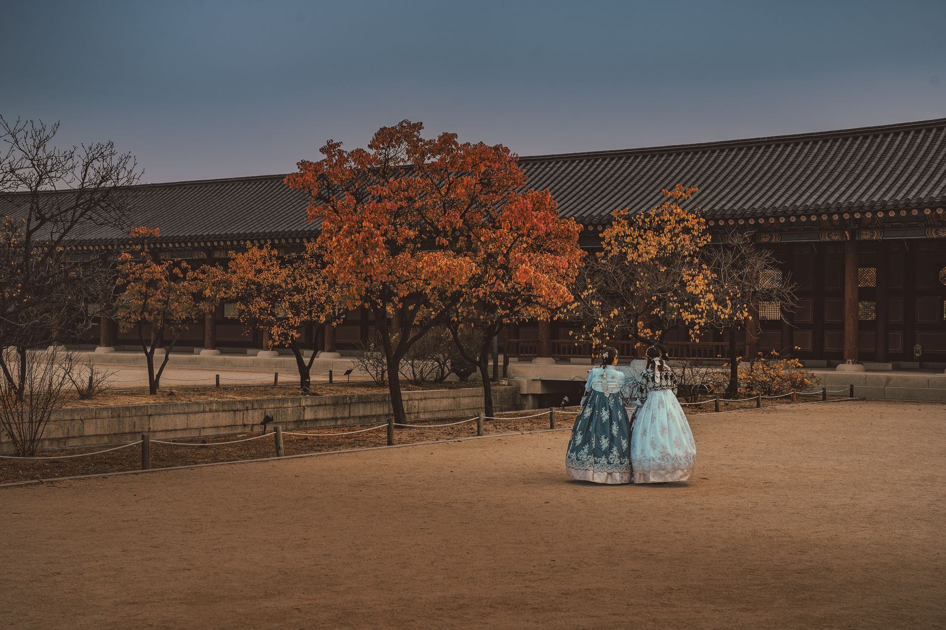 Visitor in hanbok at a Korean palace